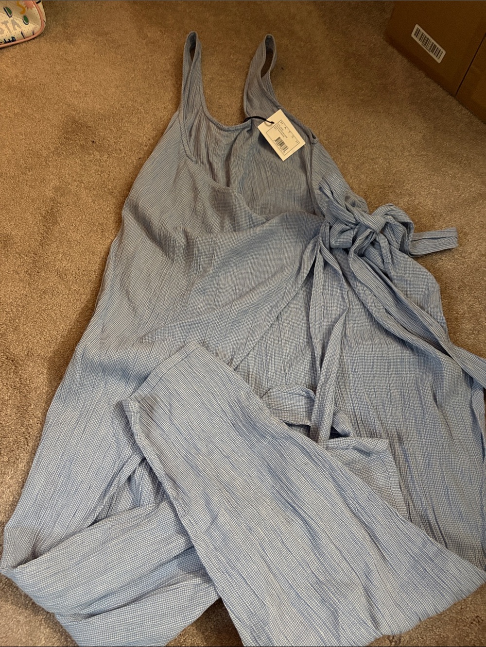 NWT Hatch Blue Gingham Wrap Around Jumper